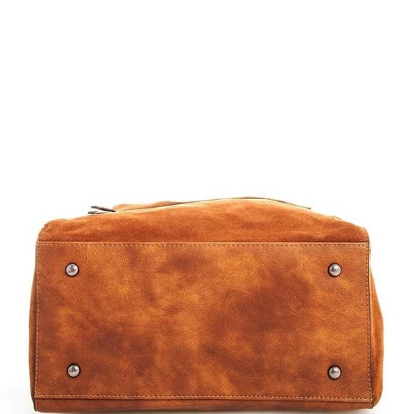 Genuine Leather Crossbody Satchel - Cognac - Picture 5 of 7